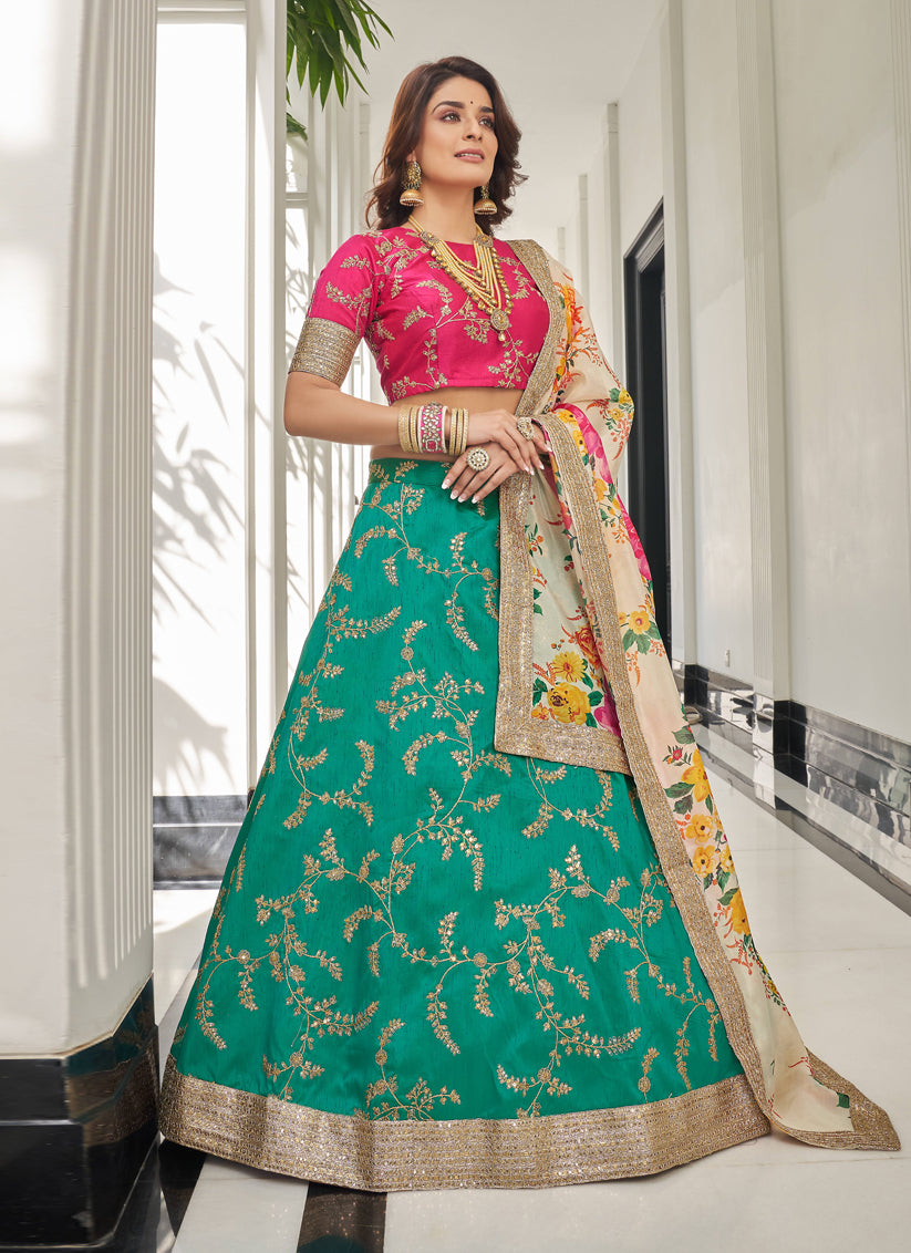 Rama Green Art Silk Designer Lehenga Choli