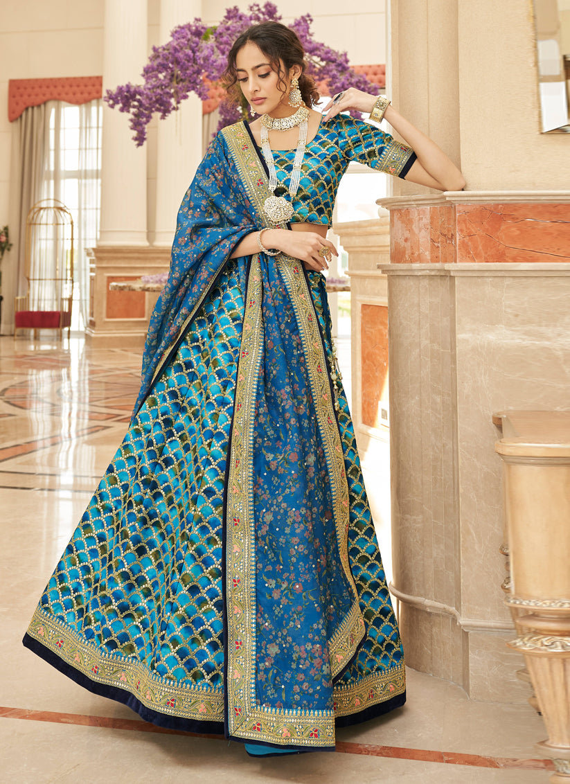 Sky Blue Art Silk Designer Lehenga Choli