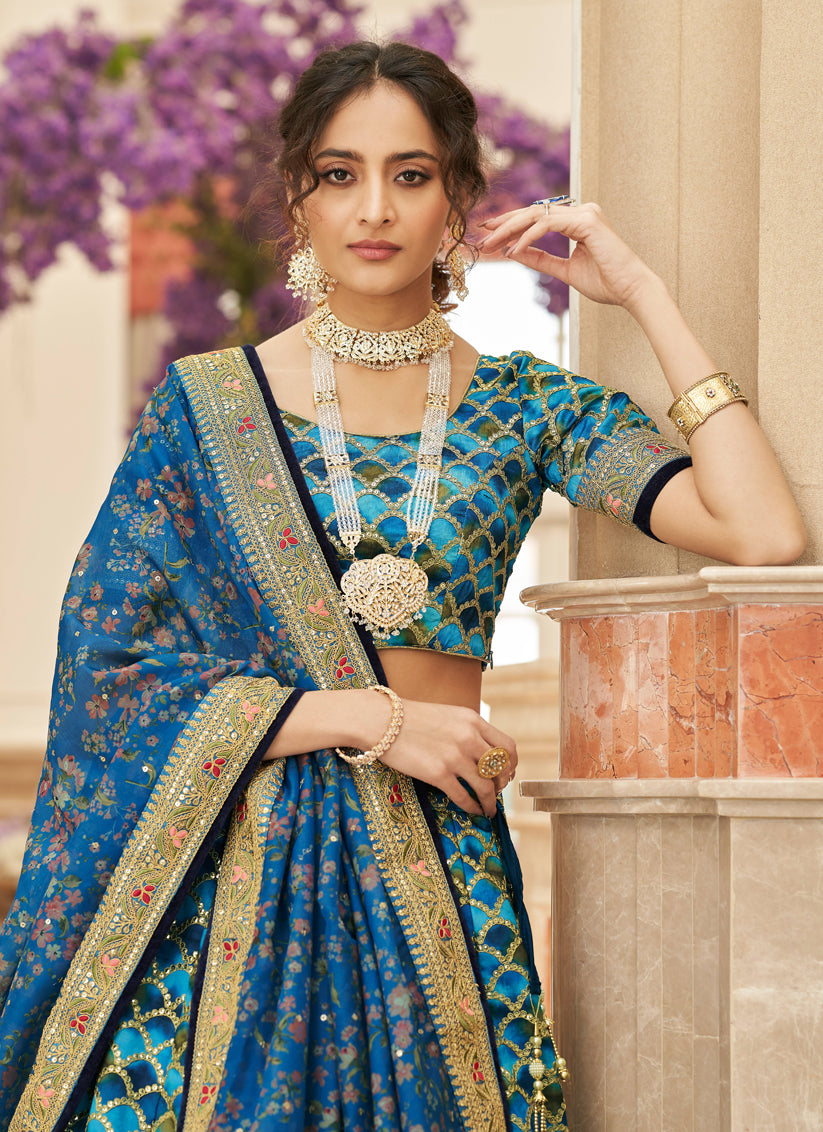 Sky Blue Art Silk Designer Lehenga Choli