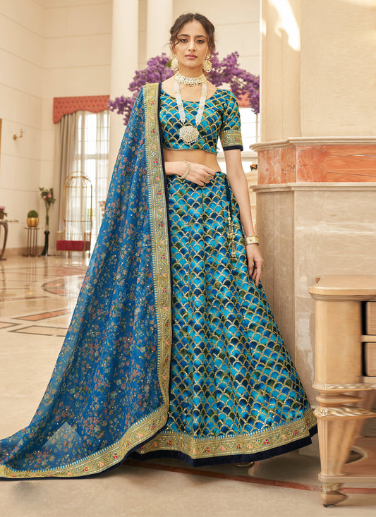 Sky Blue Art Silk Designer Lehenga Choli