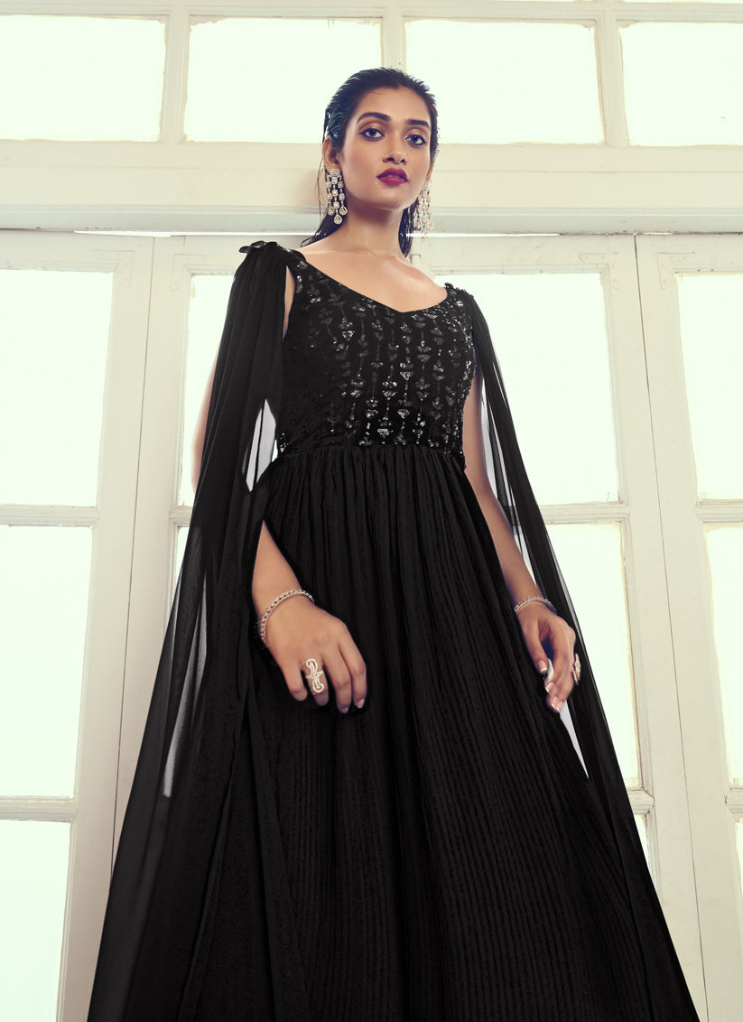 Black Georgette Embroidered Gown