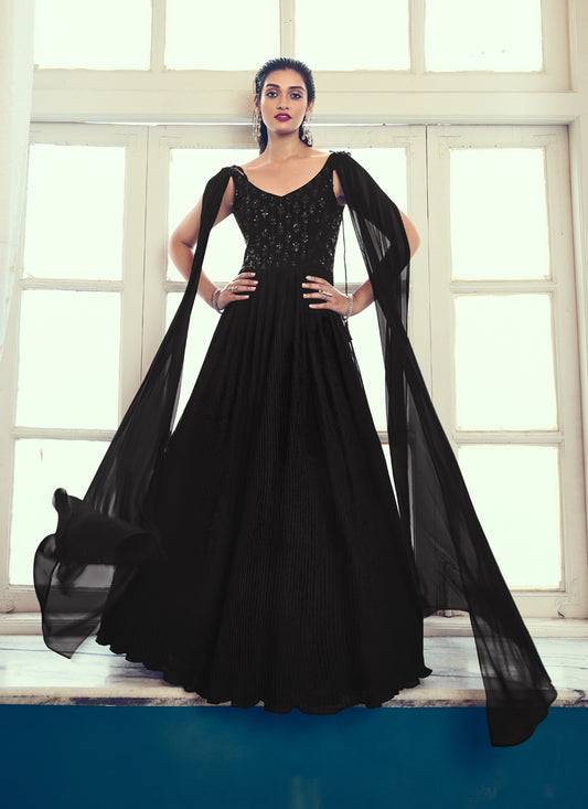 Black Georgette Embroidered Gown