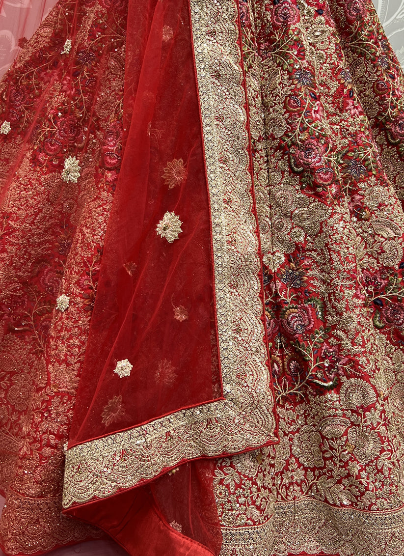 Red Silk Embroidered Bridal Lehenga Choli