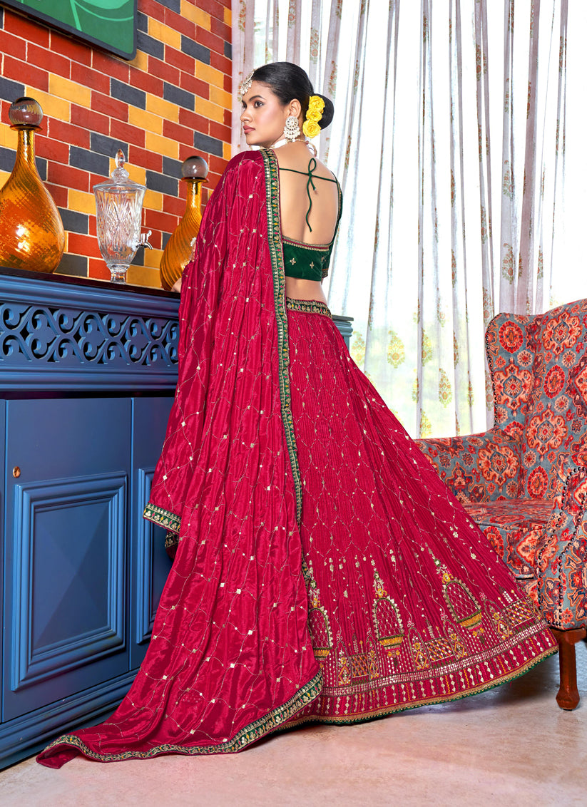 Raspberry Pink Chinnon Embroidered Lehenga Choli