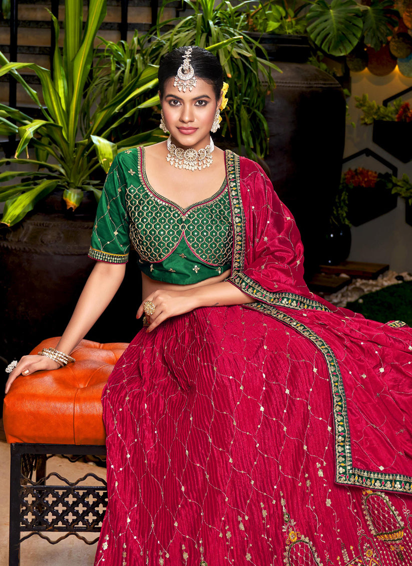 Raspberry Pink Chinnon Embroidered Lehenga Choli