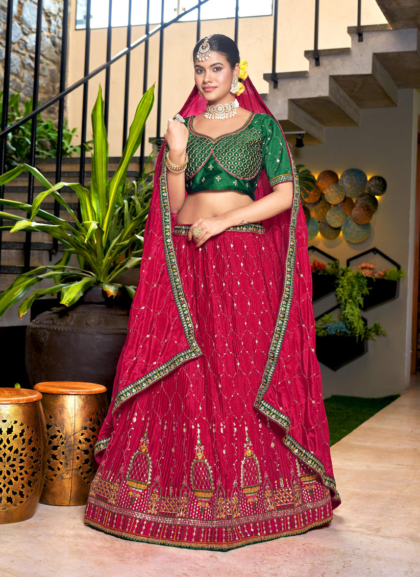 Raspberry Pink Chinnon Embroidered Lehenga Choli