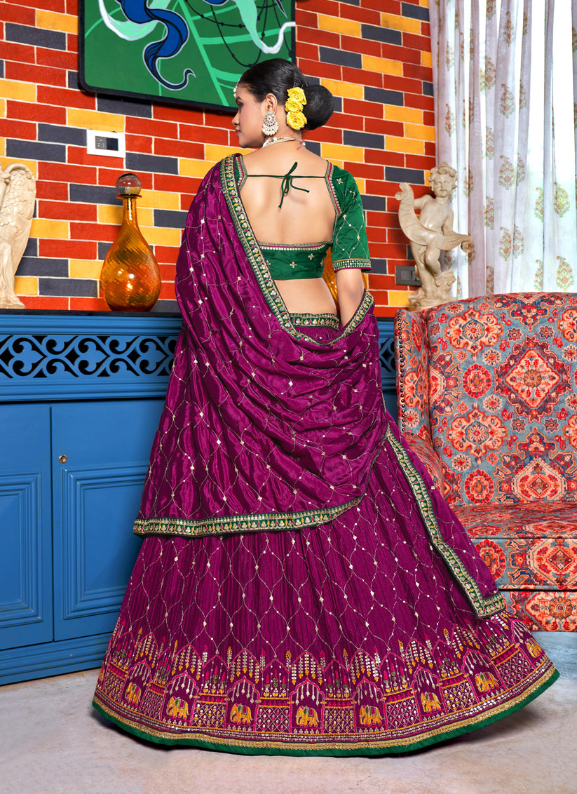 Magenta Chinnon Embroidered Lehenga Choli