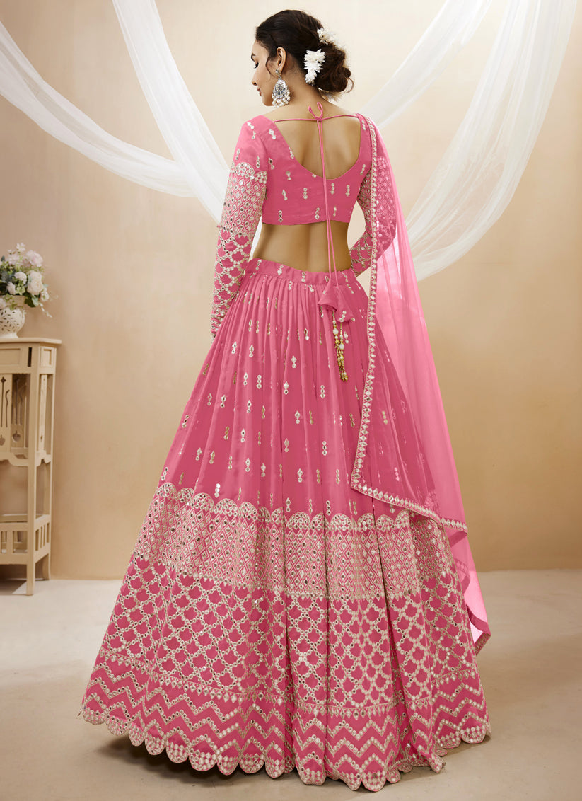 Cherry Pink Georgette Embroidered Lehenga Choli