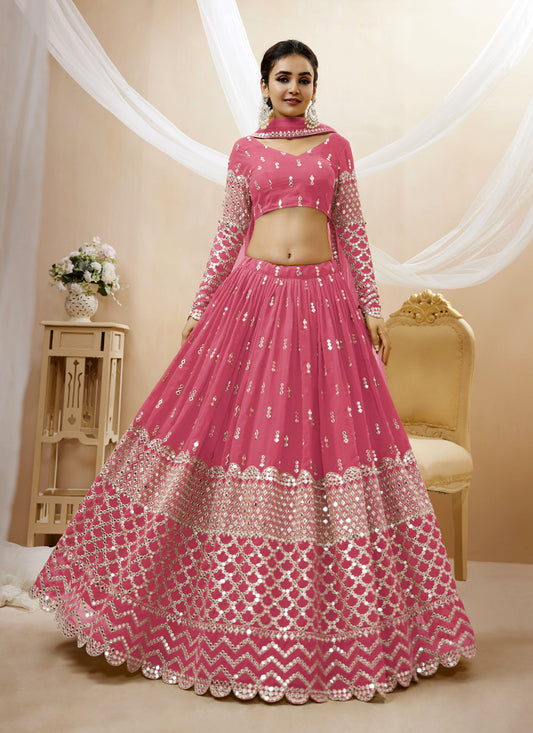 Cherry Pink Georgette Embroidered Lehenga Choli