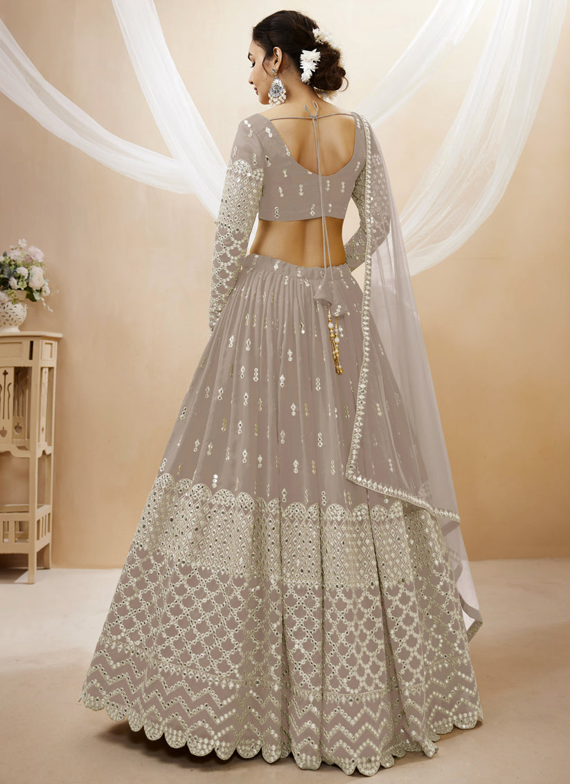 Dusty Grey Georgette Embroidered Lehenga Choli