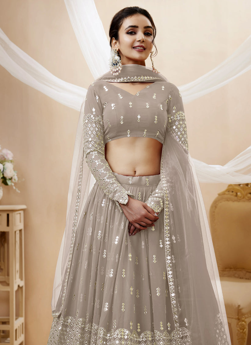 Dusty Grey Georgette Embroidered Lehenga Choli