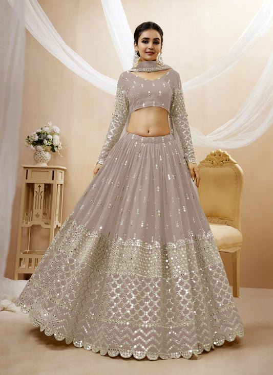 Dusty Grey Georgette Embroidered Lehenga Choli