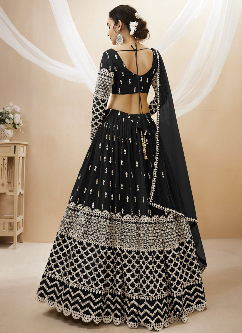 Black Georgette Embroidered Lehenga Choli