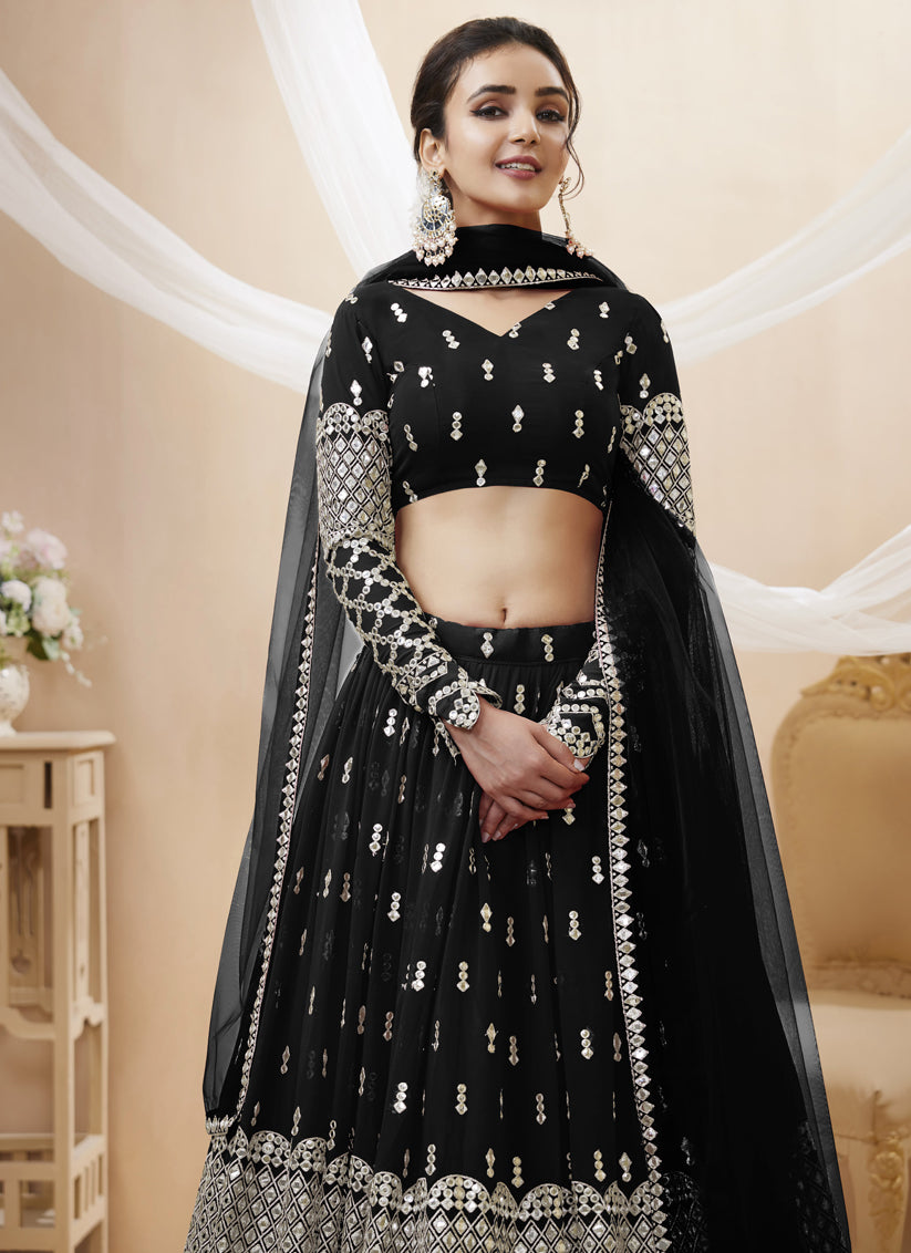 Black Georgette Embroidered Lehenga Choli