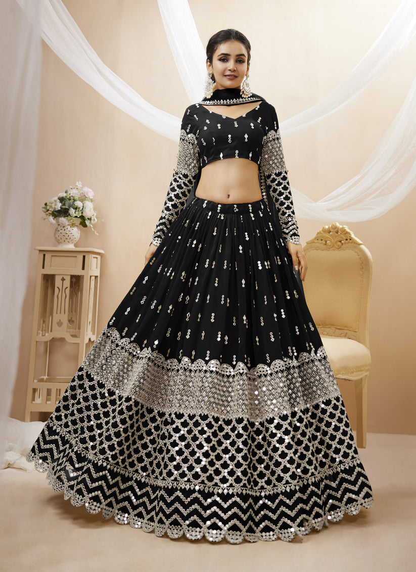 Black Georgette Embroidered Lehenga Choli