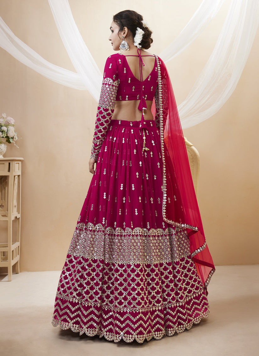 Raspberry Pink Georgette Embroidered Lehenga Choli