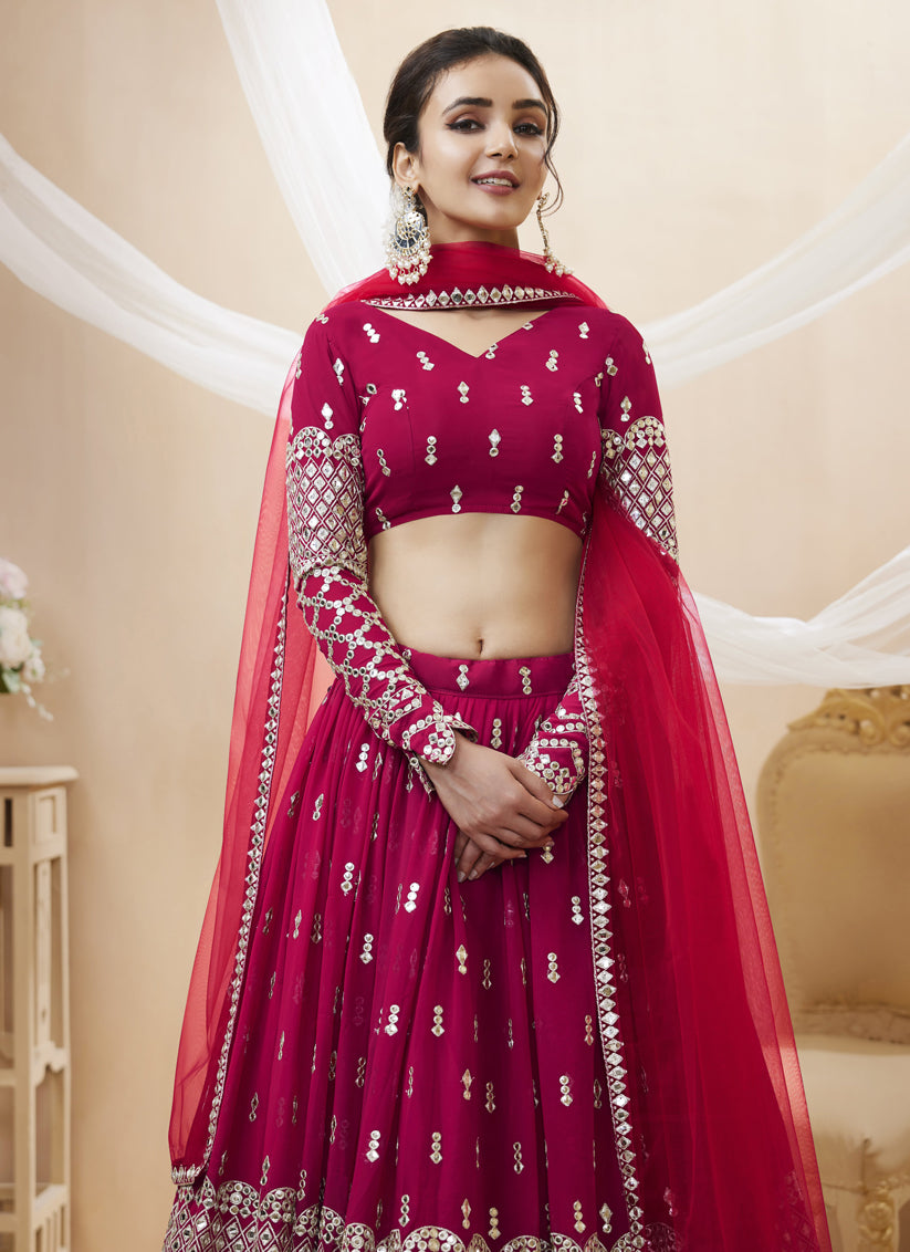 Raspberry Pink Georgette Embroidered Lehenga Choli