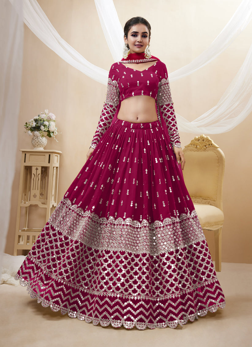 Raspberry Pink Georgette Embroidered Lehenga Choli