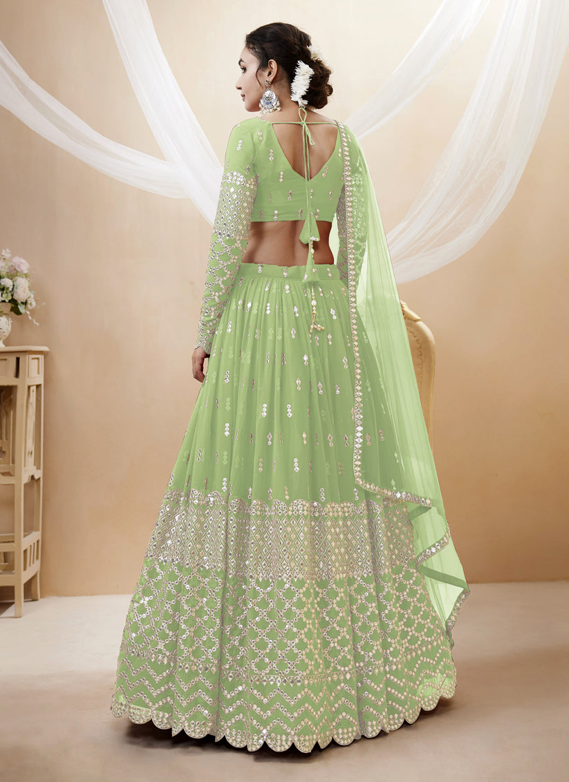 Pistachio Green Georgette Embroidered Lehenga Choli