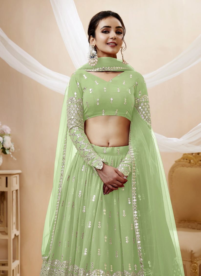 Pistachio Green Georgette Embroidered Lehenga Choli