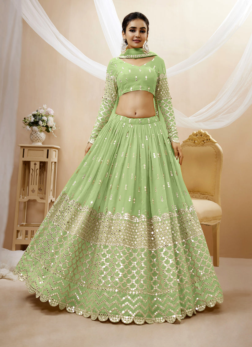 Pistachio Green Georgette Embroidered Lehenga Choli