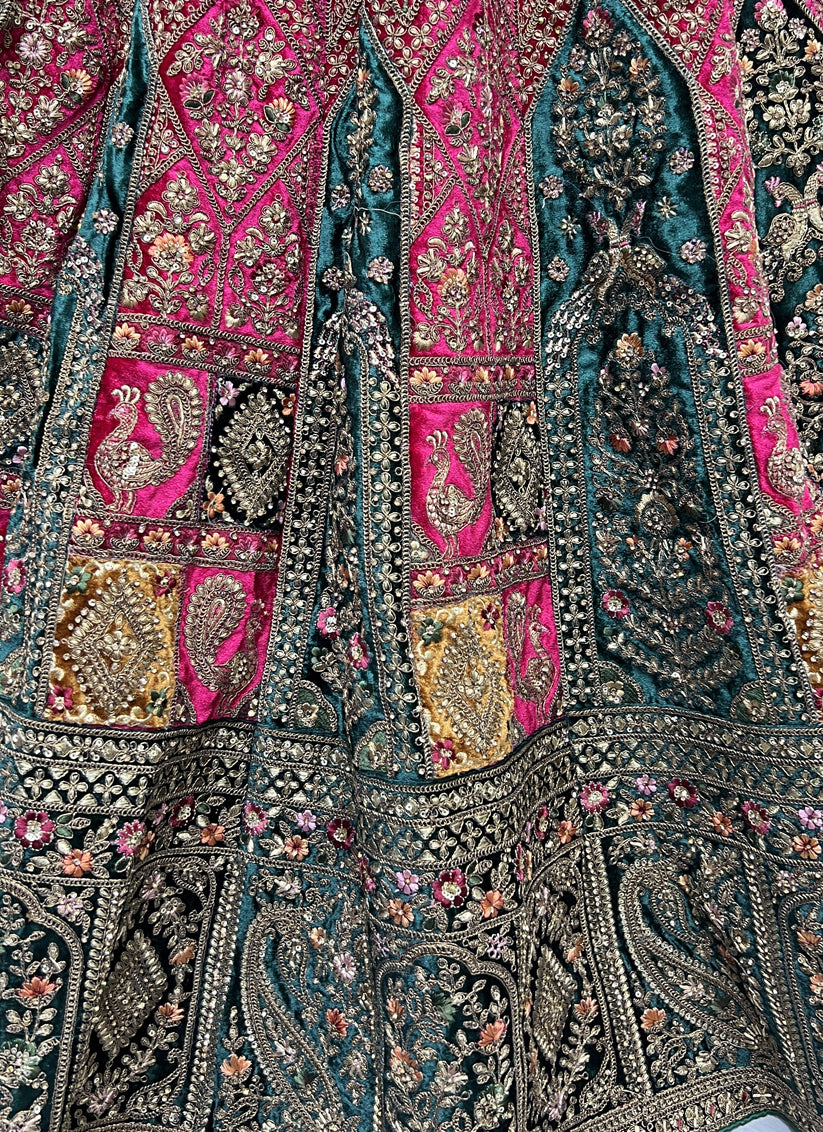 Rani Pink Velvet Embroidered Lehenga Choli