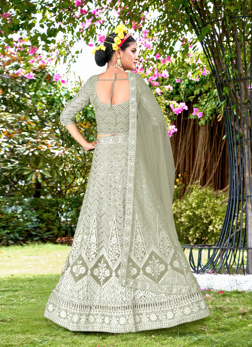 Pastel Green Net Designer Lehenga Choli Set