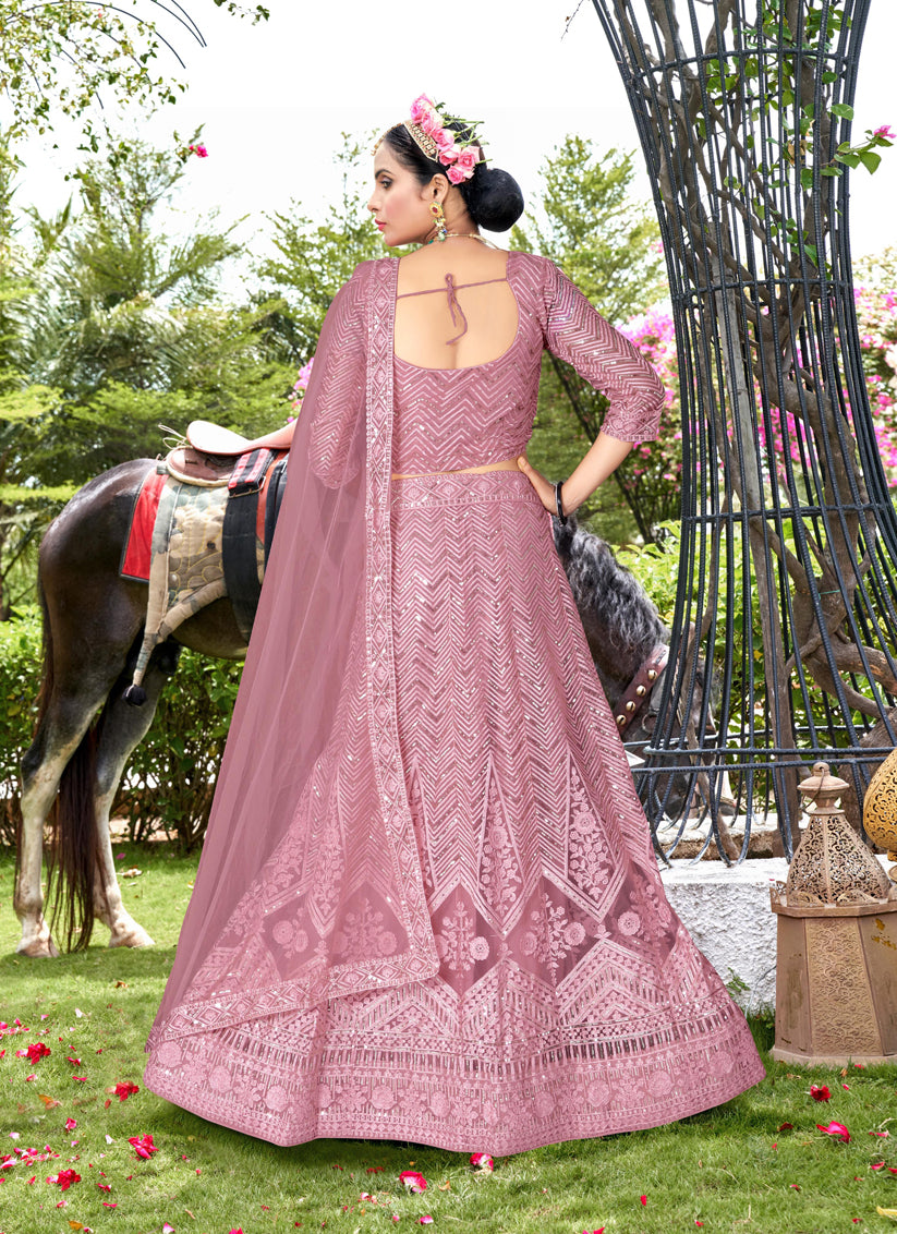 Rouge Pink Net Designer Lehenga Choli Set