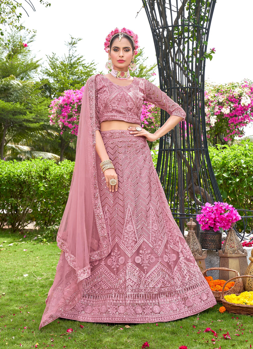 Rouge Pink Net Designer Lehenga Choli Set