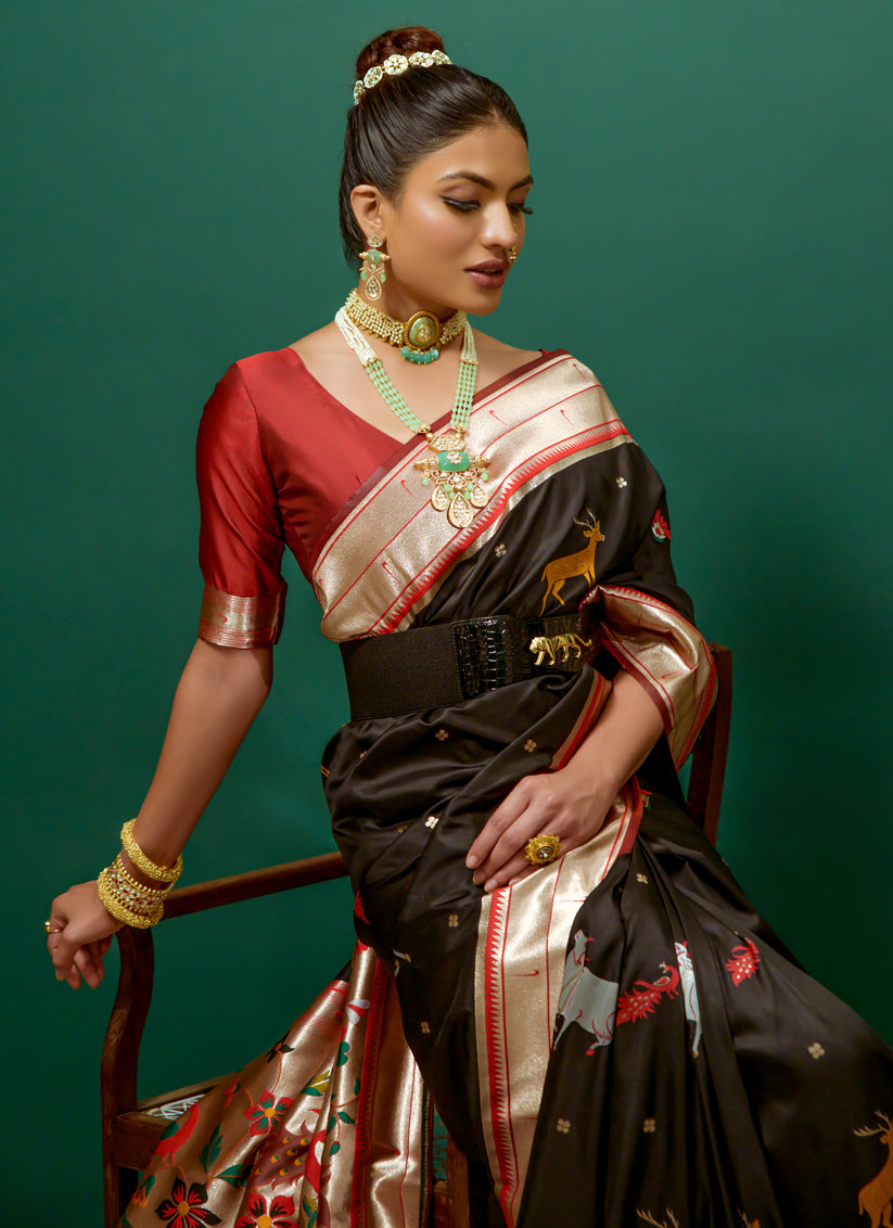 Black Paithani Silk Zari Woven Saree