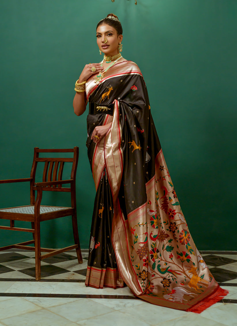 Black Paithani Silk Zari Woven Saree