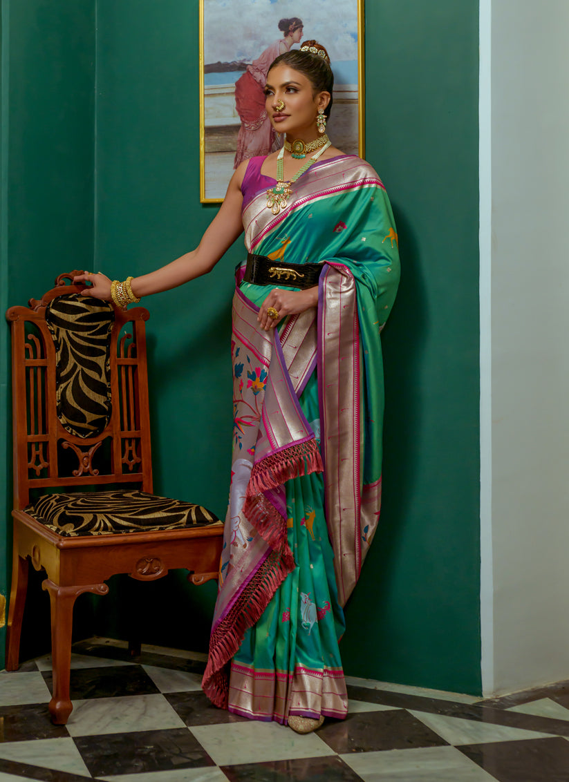 Sea Green Paithani Silk Zari Woven Saree