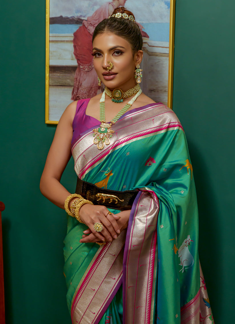 Sea Green Paithani Silk Zari Woven Saree