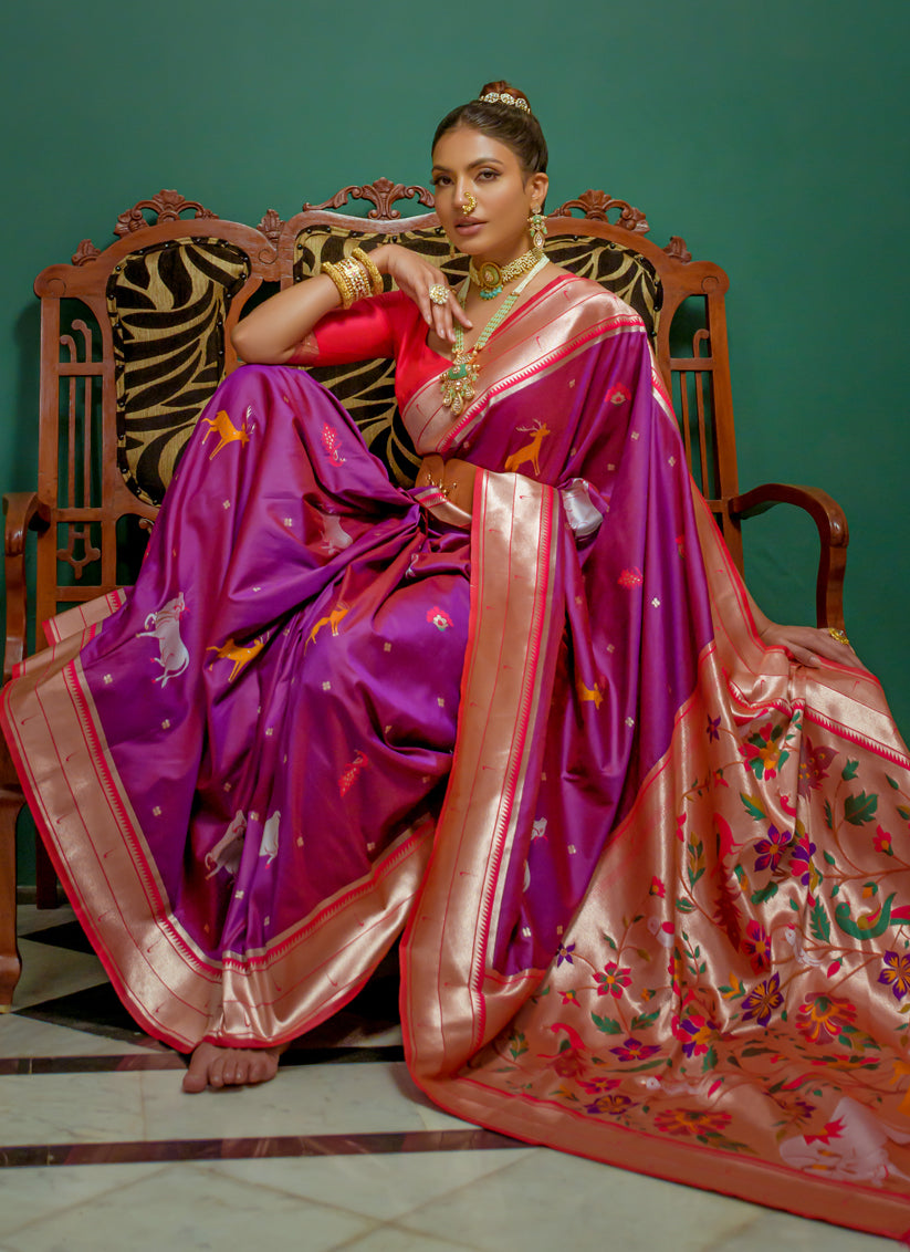 Purple Paithani Silk Zari Woven Saree