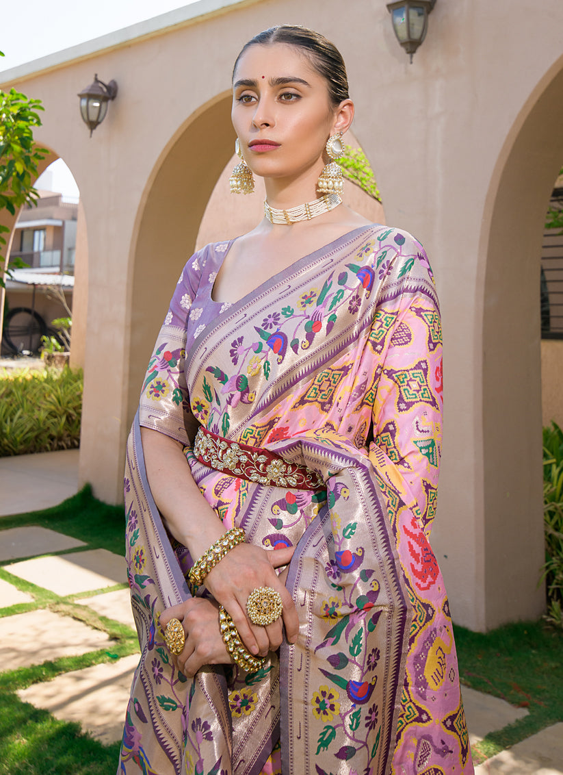 Baby Pink Paithani Silk Zari Woven Saree