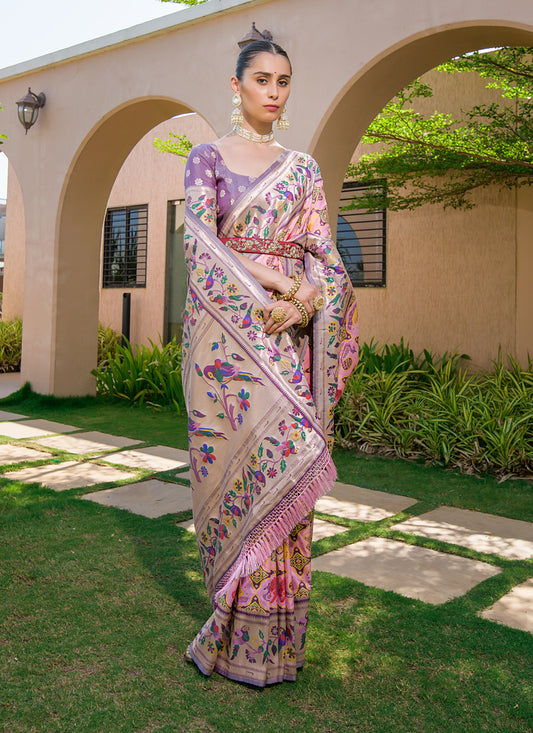 Baby Pink Paithani Silk Zari Woven Saree