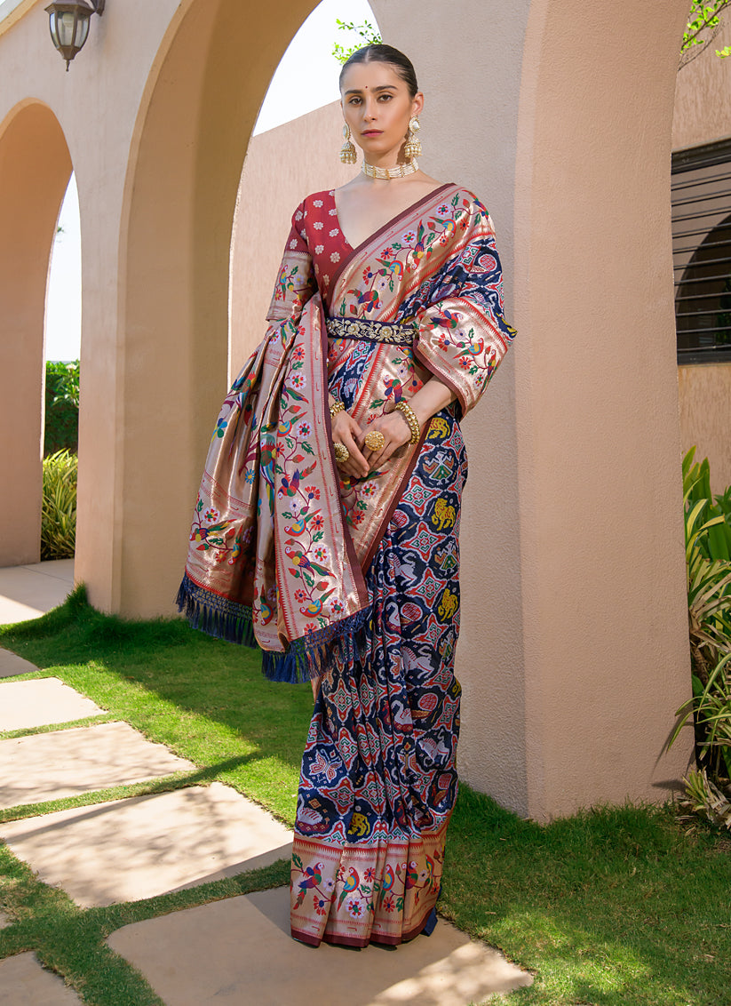 Navy Blue Paithani Silk Zari Woven Saree