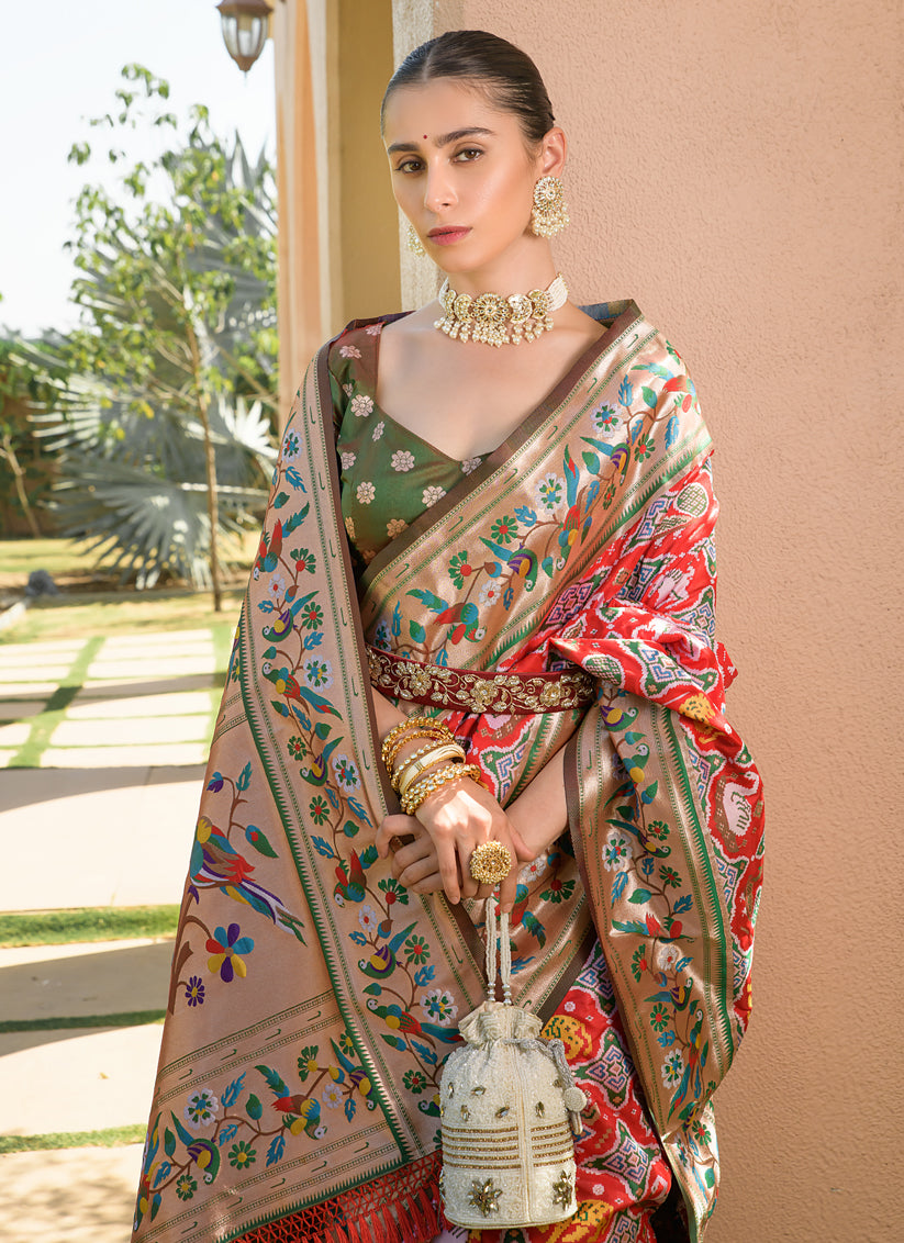 Red Paithani Silk Zari Woven Saree