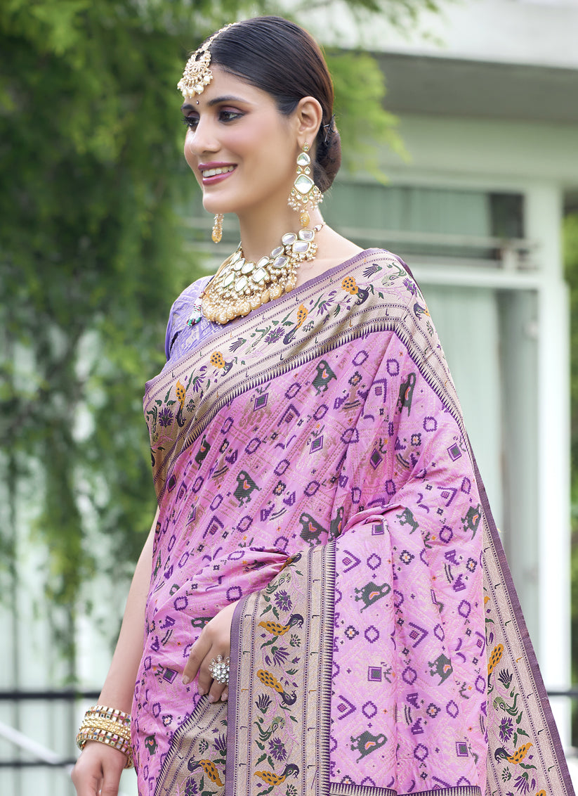 Baby Pink Paithani Patola Printed Saree