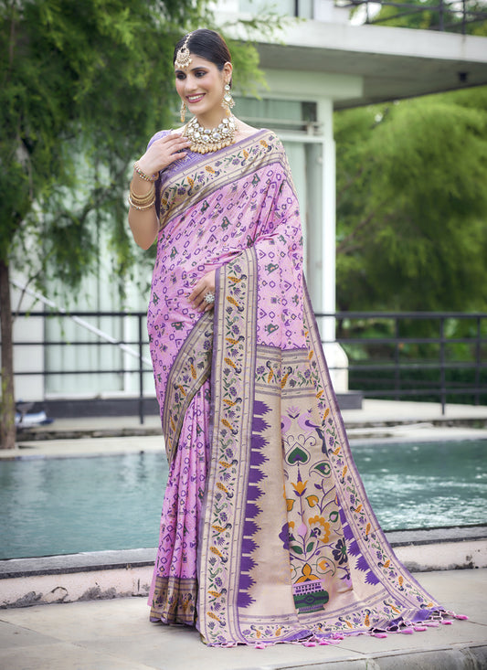 Baby Pink Paithani Patola Printed Saree