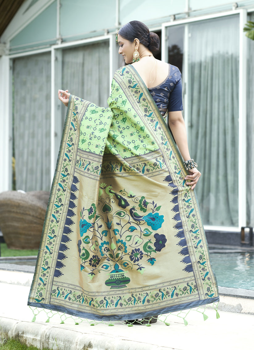 Pista Green Paithani Patola Printed Saree