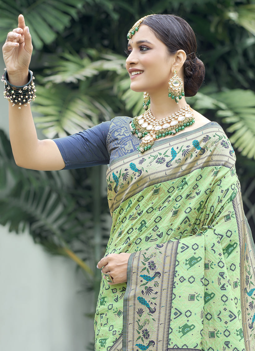 Pista Green Paithani Patola Printed Saree