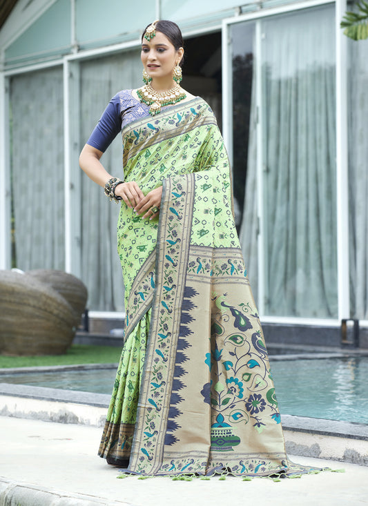 Pista Green Paithani Patola Printed Saree