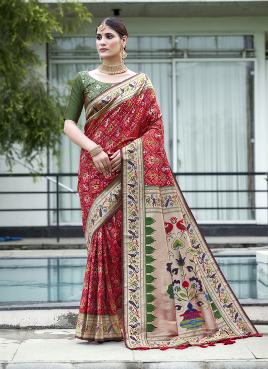 Red Paithani Patola Printed Saree