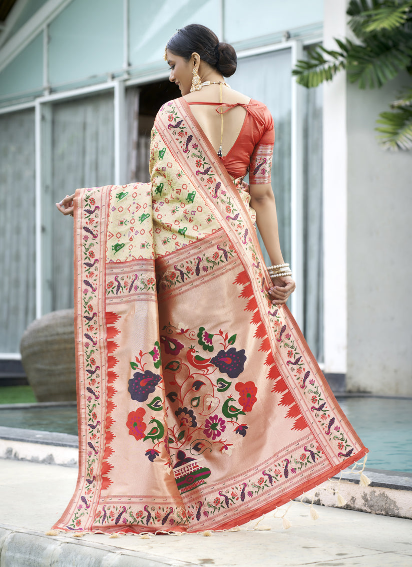 Off White Paithani Patola Printed Saree