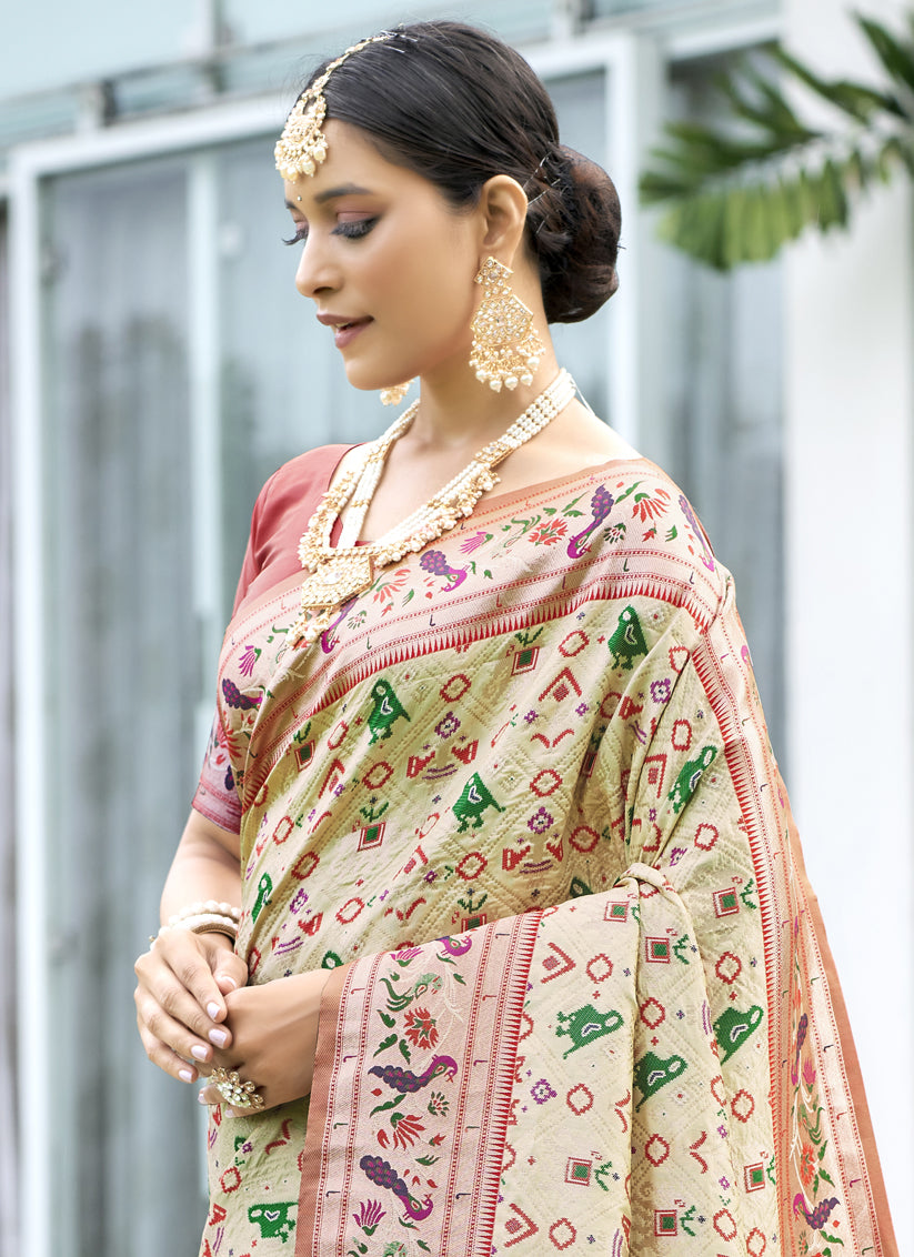 Off White Paithani Patola Printed Saree