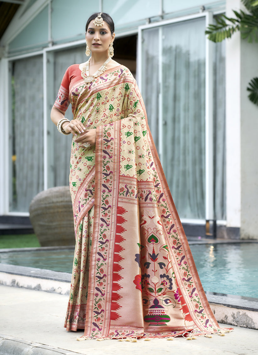 Off White Paithani Patola Printed Saree