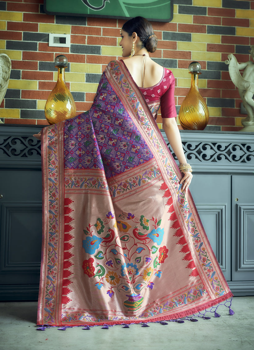 Wine Paithani Patola Printed Saree