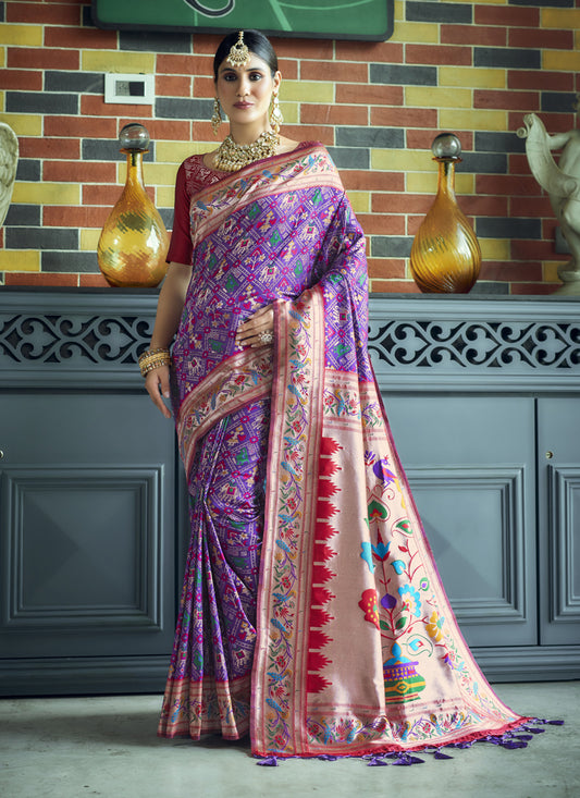 Wine Paithani Patola Printed Saree