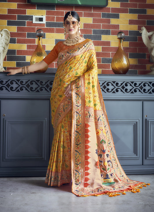 Yellow Paithani Patola Printed Saree